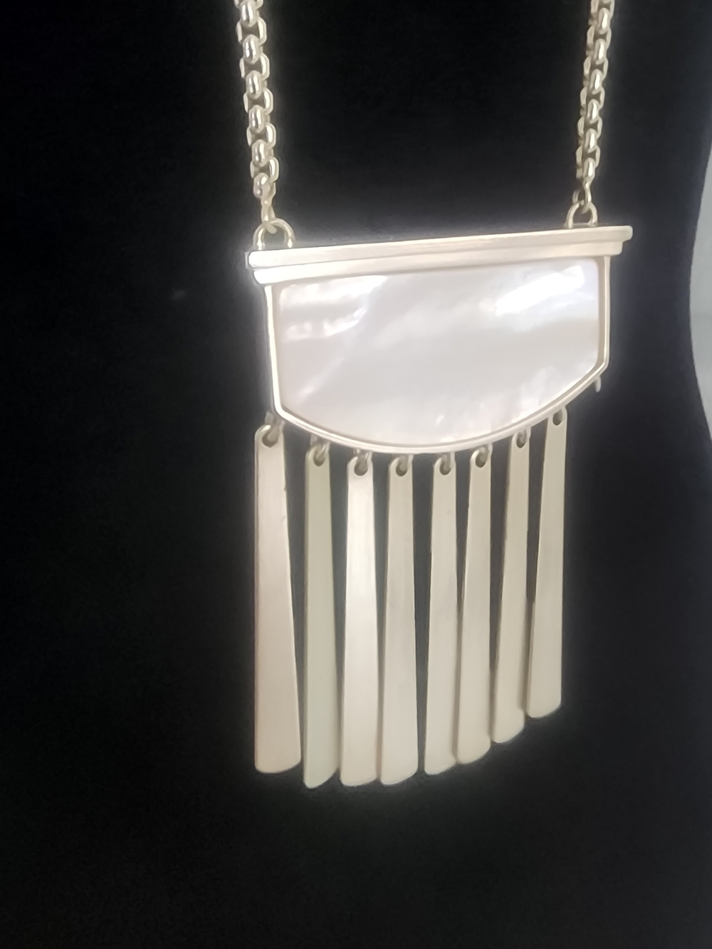Gold Fringe Pendant Necklace with Mother-of-Pearl Inlay . One Missing Link - Picture 11 of 15